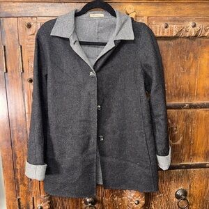 Eileen Fisher Wool Blend Reversible Coat Black Gray Size M